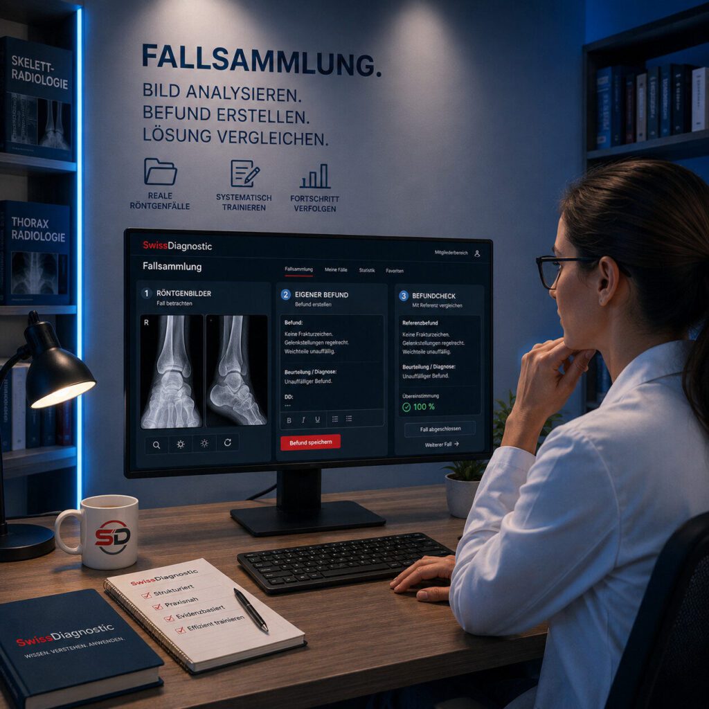 Radiologin beim strukturierten Falltraining mit Röntgenbildern in der SwissDiagnostic Fallsammlung