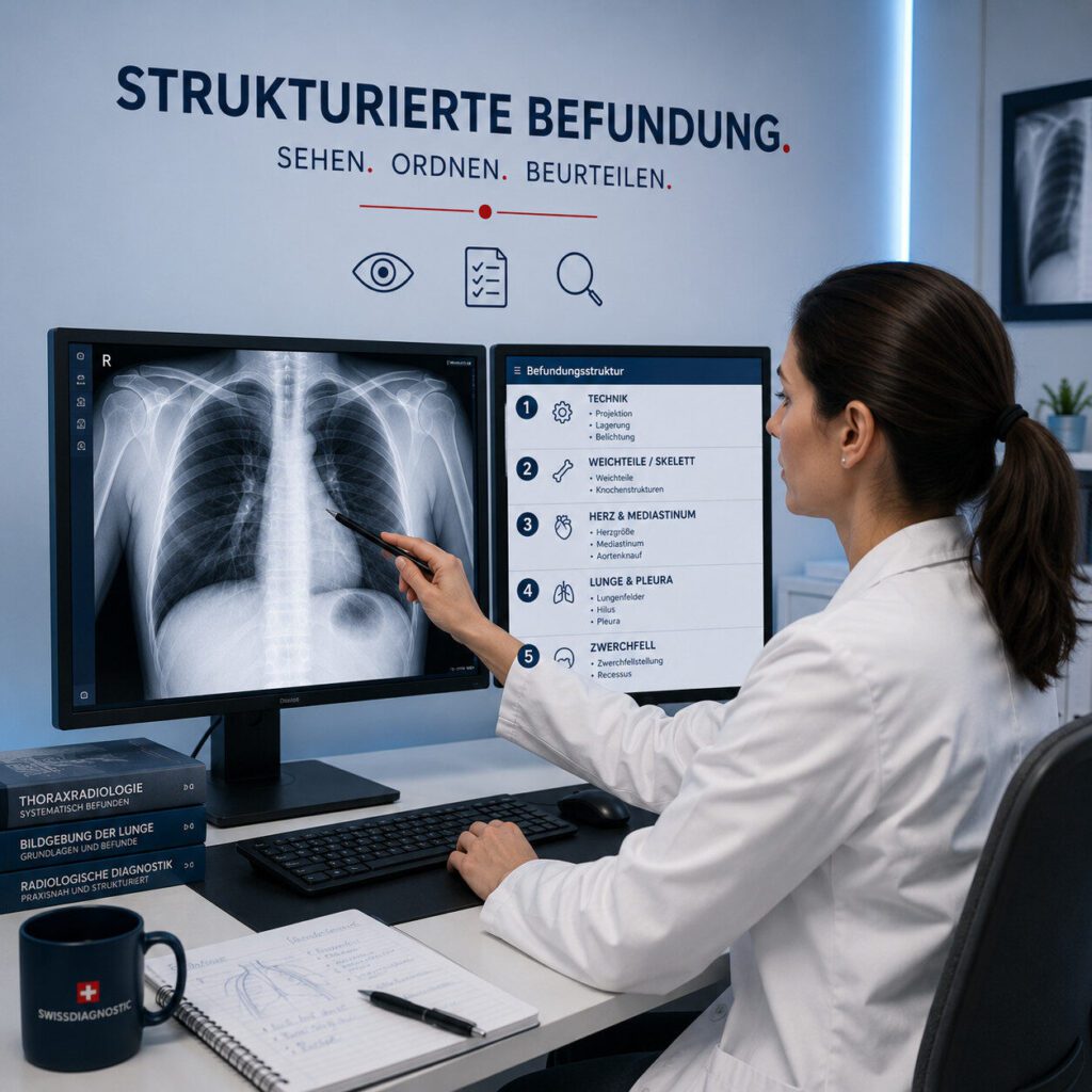 Strukturierte Befundung einer Thorax-Röntgenaufnahme am radiologischen Arbeitsplatz