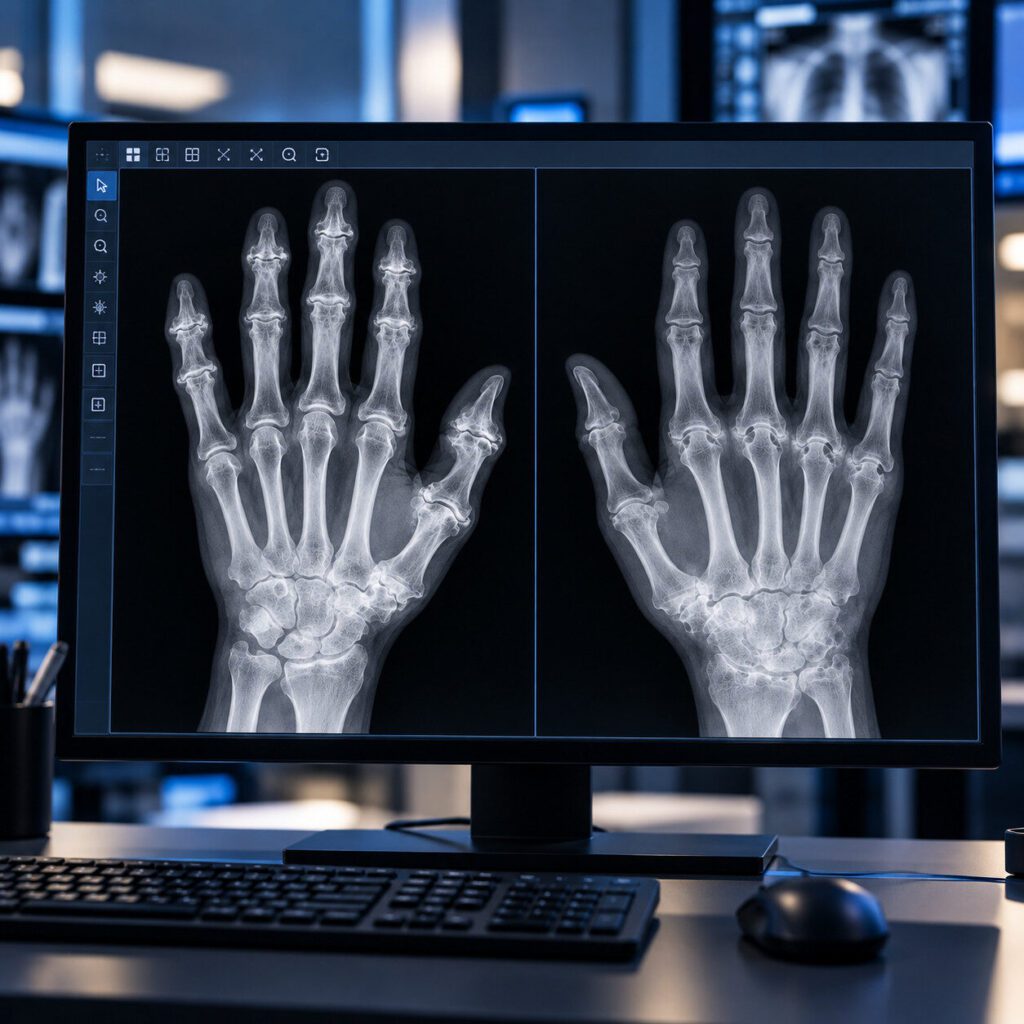 Arthrose und Arthritis der Hand im Röntgenbild im radiologischen Vergleich